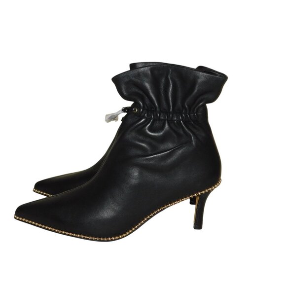 Coach Wynie Black Leather Drawstring Ankle Gold Bead Studded Trim Bootie - Picture 5 of 11
